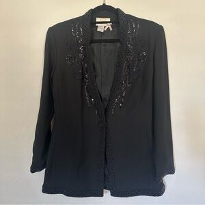 Elegant Black Beaded Women's Blazer